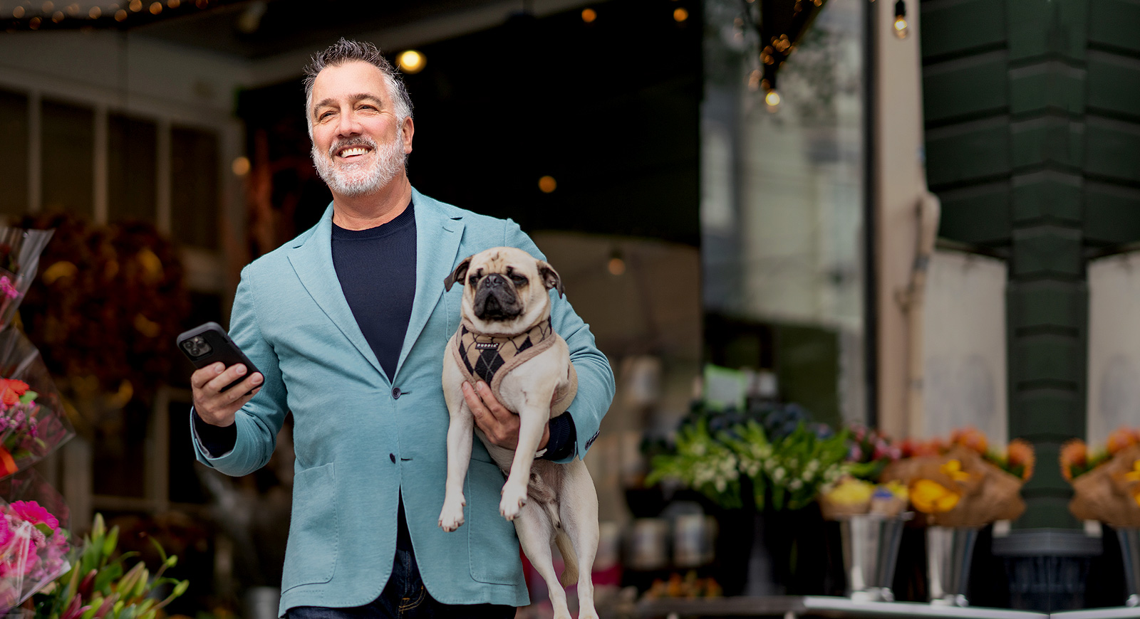 Dave Cunningham with Pug in San Francisco