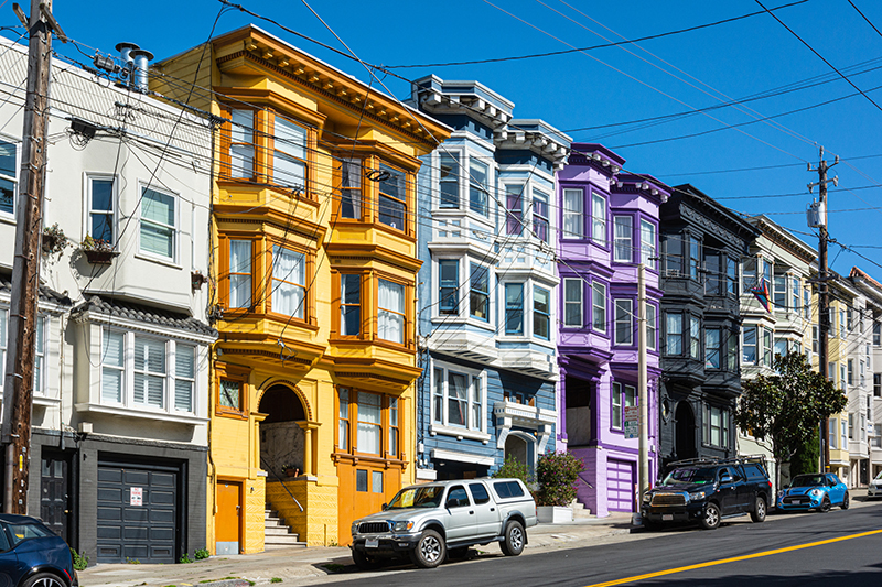 Colorful houses in Castro street, San Francisco, California